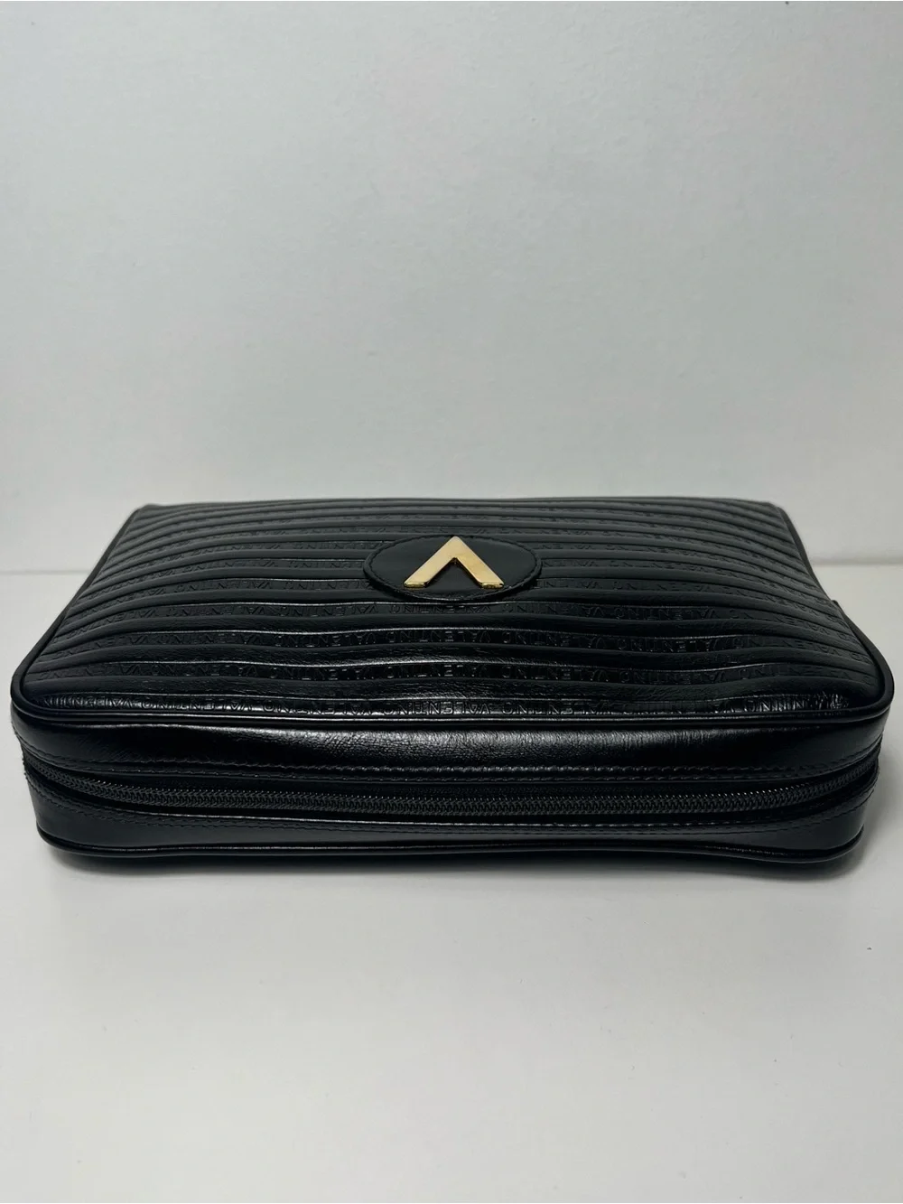 Mario Valentino Logo Vintage Black Leather Clutch Toiletry Travel Pouch Case
